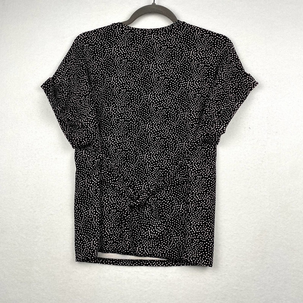Express Sz M Women's Black Polka Dot Printed Top with Tie on‎ Back Short Sleeve - Picture 6 of 8